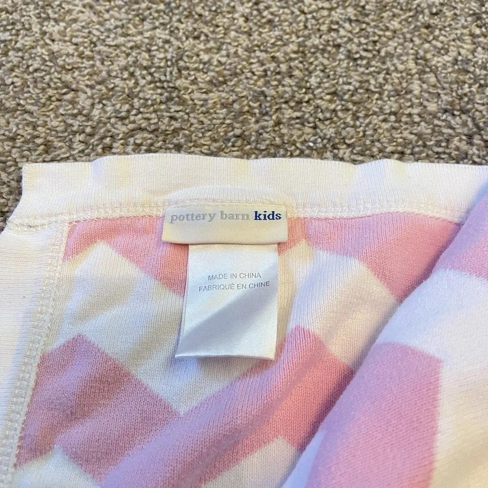 Baby Girl Knit Blanket Pink White Chevron Cotton Zigzag‎